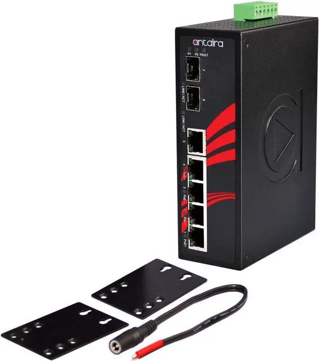 Alt view image 6 of 6 - Antaira LNP-0702G-SFP-24-T Industrial-Grade 7-Port PoE Unmanaged Gigabit Ethernet Switch, 2 SFPs, DIN-Rail Mount, -40 to 75°C Operating Temperature, Redundant 12 to 55 VDC Power Input, 5-Year Warranty
