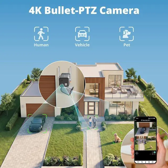Alt view image 7 of 7 - Dragon Touch 4G LTE Cellular Security Camera - 4K Wireless Solar Security AOV Camera Outdoor Dual Lens Bullet-PTZ Cam, 4G and WiFi, 20X Zoom, 360° View, AI Tracking, with SIM Card and 64GB SD Card N1