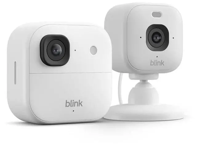 Main image of Blink Outdoor 2K+ and Mini 2K+ (newest model) Wireless and plug-in 2K resolution smart security cameras, Sync Module Core included 2 Cameras (White)