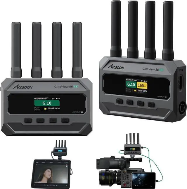 Main image of ACCSOON CineView SE 4K Wireless Video Transmission System 2.4+5Ghz Dual Channel Wireless HDMI&SDI Transmitter and Receiver 4K30 0.05 Latency 1300ft/400m Range 1 Wired + 4 Wireless Connections