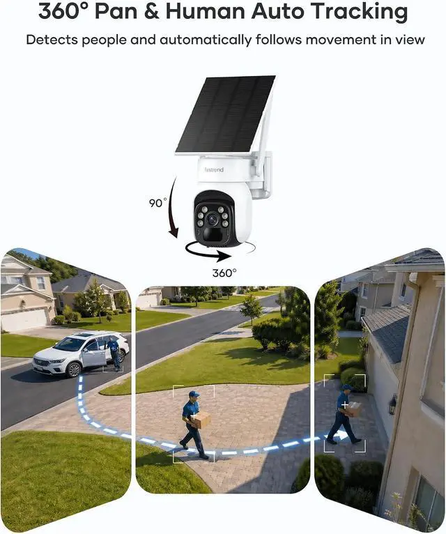 Alt view image 2 of 7 - firstrend Solar Security Cameras Outdoor, Solar Powered Security Cameras Wireless Outdoor for Home Surveillance with Solar Panel, 360° Auto Tracking, Two Way Audio, 2K Color Night Vision, IP65