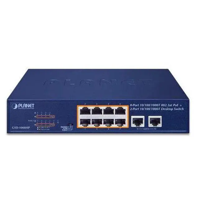 Alt view image 4 of 5 - GSD-1008HP 8-Port 10/100/1000T 802.3at PoE + 2-Port 10/100/1000T Desktop Switch (120 watts)