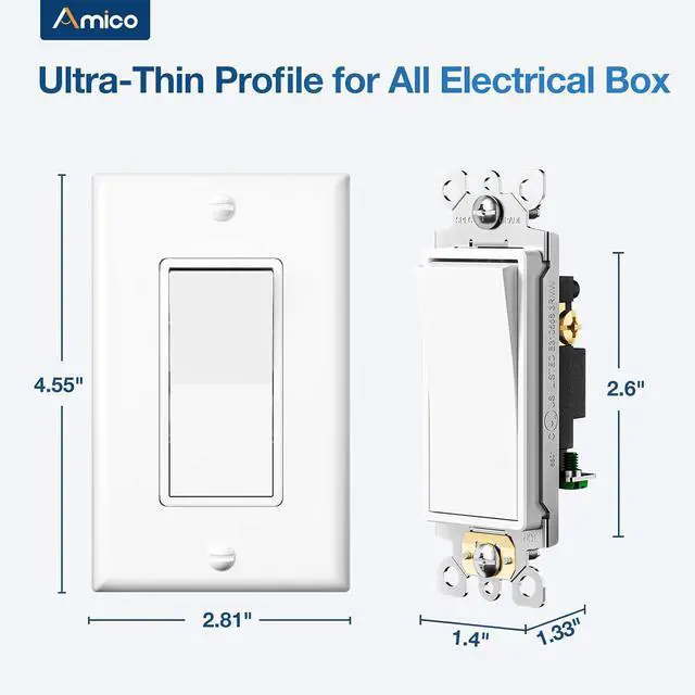Alt view image 6 of 7 - Amico 30 Pack Decorator Single Pole & 3 Way Light Switch UL Listed