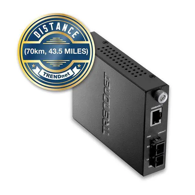 Alt view image 4 of 4 - TRENDnet Intelligent Fiber Media Converter 1000Base-T to 1000Base-FX Single Mode SC Fiber Converter (70 Km / 43.5 miles)Fiber Port, RJ-45, Fiber to Ethernet Converter,Lifetime Protection, TFC-1000S70