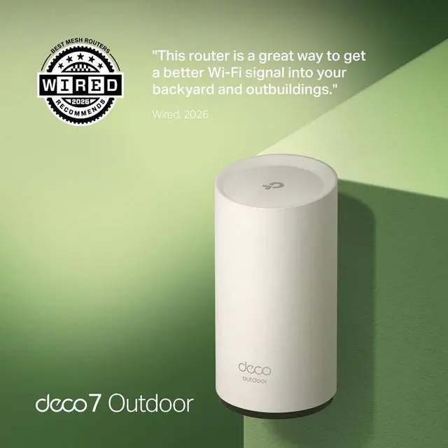 Alt view image 2 of 7 - TP-Link Deco 7 Outdoor BE25 BE5000 Dual-Band Wi-Fi 7 Mesh Extender Up to 2,800 sq. ft., Dual 2.5G PoE+ Ports, IP65 Waterproof, MLO, Multiple Mounting Options, Secure by Design, 1-Pack