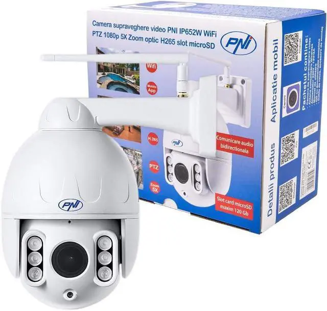 Main image of Video Surveillance cameraPNI IP652W WiFi PTZ 1080p 2MP 5X Optical Zoom H265 microSD Slot Night Vision 50m IP66 Motion Detection Alarm Bidirectional Audio Communication