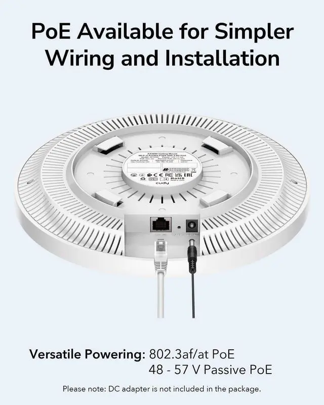 Alt view image 4 of 7 - Cudy AX3000 2.5G WiFi 6 Wireless Access Point, 2.5Gbps RJ45, Business WiFi Solution, Mesh Support, Seamless Roaming & MU-MIMO, PoE or DC Powered, AP3000