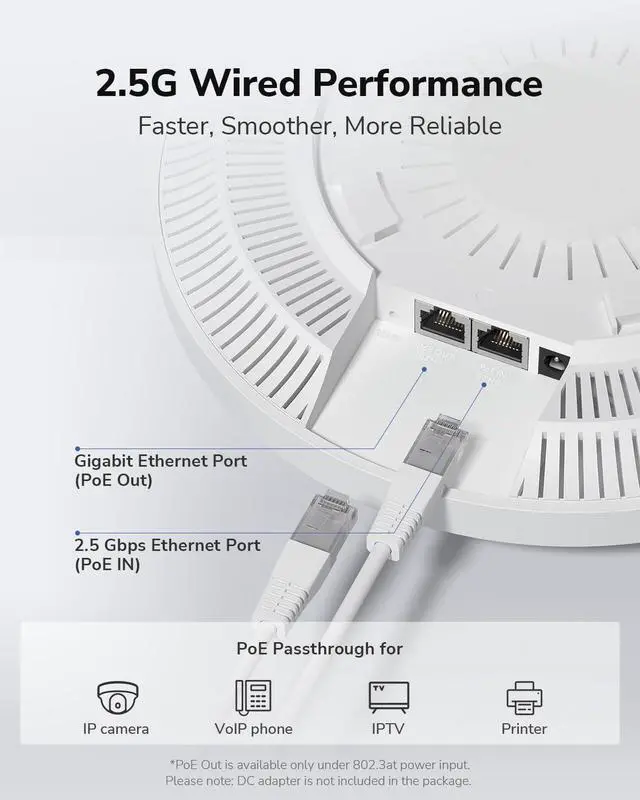 Alt view image 6 of 7 - Cudy BE3600 Dual Band Ceiling Mount Wi-Fi 7 Wireless Access Point, 4-Stream, 2.5G Port, MU-MIMO, Cudy APP Control, Seamless Roaming, PoE or DC Powered, AP3600
