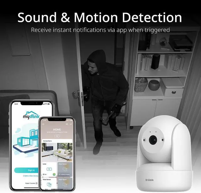 Alt view image 4 of 7 - D-Link DCS-6501LH Compact Full HD Pan & Tilt Wi-Fi Camera, 1080p, Motorized Pan & Tilt, Night Vision, SD Card/Cloud Recording, Sound/Motion Detection, 2-Way Audio, Remote Access via App