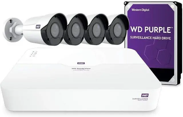 Main image of WD ReadyView 4K Surveillance System - 8MP UHD, 6TB WD Purple HDD, PoE, NVR, IP67-rated, 4 Cameras, Motion Detection, Night Vision - WDBAEM0060HWT-HESN
