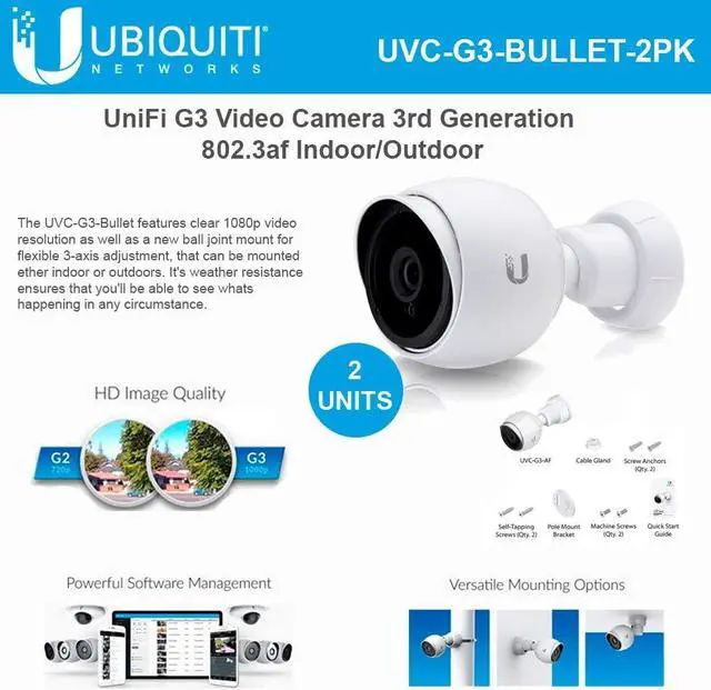 Alt view image 4 of 4 - UniFi Video Camera G3 UVC-G3-BULLET 1080p UniFi 3rd Generation 802.3af Indoor/Outdoor IP Camera (2-Pack)