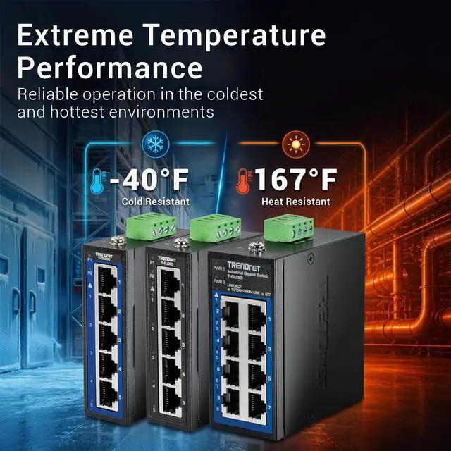 Alt view image 3 of 7 - TRENDnet 8-Port Industrial Gigabit DIN-Rail Mini Switch, TIGLC80, 8 x Gigabit Ports, Extreme Temperature IP50 Rated, 16Gbps Switch Capacity, Black