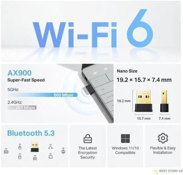 Alt view image 2 of 5 - TP-Link Archer TX10UB Nano, AX900 Mbps, Dual Band, Wi-Fi 6 & Bluetooth 5.3 2-in-1 USB Adapter