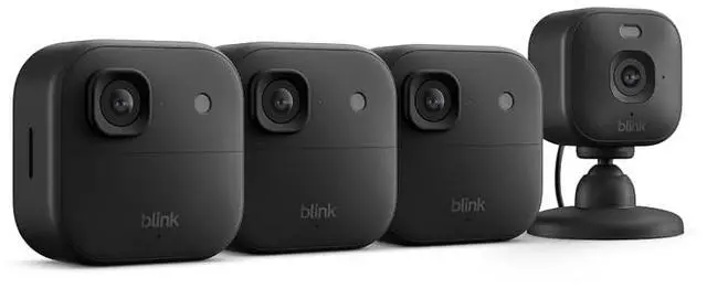 Main image of Blink Outdoor 2K+ and Mini 2K+ (newest model) Wireless and plug-in 2K resolution smart security cameras, Sync Module Core included 4 Cameras (Black)