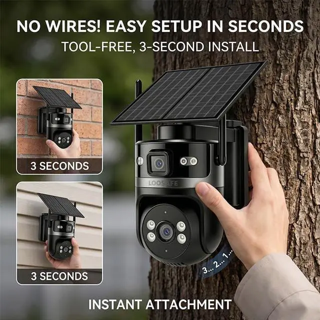 Alt view image 5 of 7 - 4G LTE Cellular Solar Security Camera, AOV True 24/7 Continuous Recording, Dual Lens 360° PTZ, No WiFi Needed, Built-in 32GB Card, 12000mAh Battery, Color Night Vision, Outdoor Farm RV