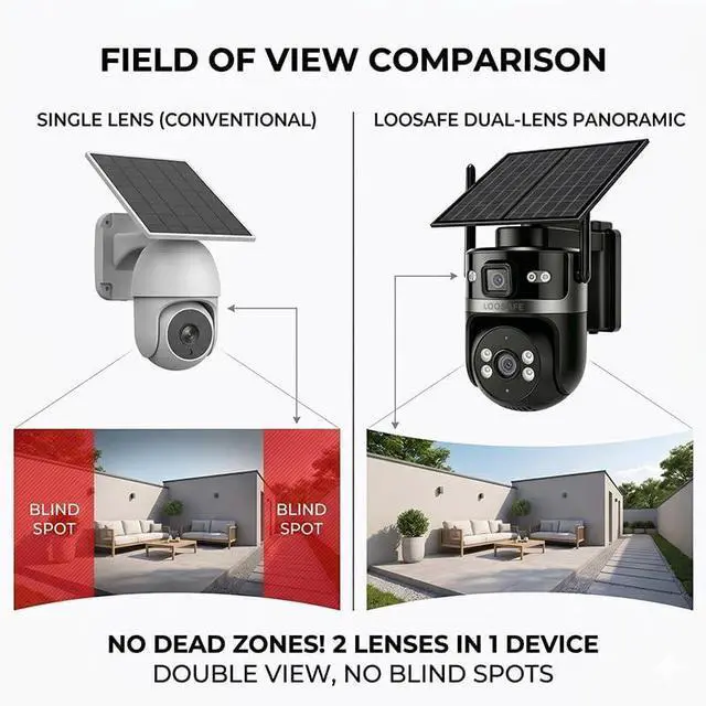 Alt view image 4 of 7 - 4G LTE Cellular Solar Security Camera, AOV True 24/7 Continuous Recording, Dual Lens 360° PTZ, No WiFi Needed, Built-in 32GB Card, 12000mAh Battery, Color Night Vision, Outdoor Farm RV