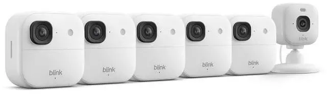 Main image of Blink Outdoor 2K+ and Mini 2K+ (newest model) Wireless and plug-in 2K resolution smart security cameras, Sync Module Core included 6 Cameras (White)