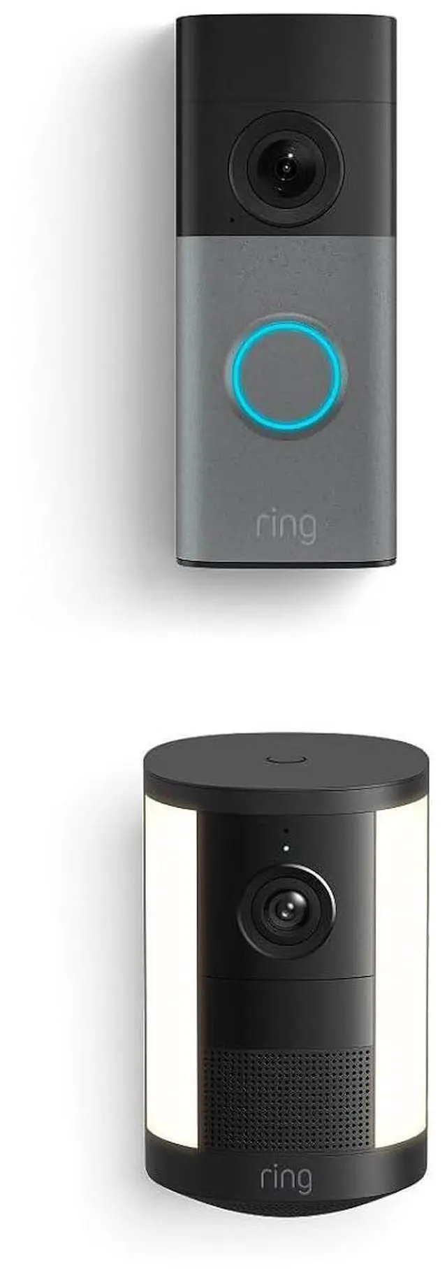 Main image of Ring Wired Doorbell (newest model), Speckled Gray with Spotlight Cam, Battery (newest model), Black