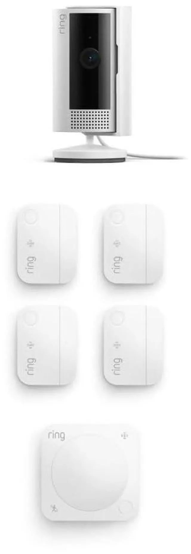 Main image of Ring Indoor Cam (2nd Gen), White with 4 Window and Door Sensors (newest model) and Motion Detector (newest model)