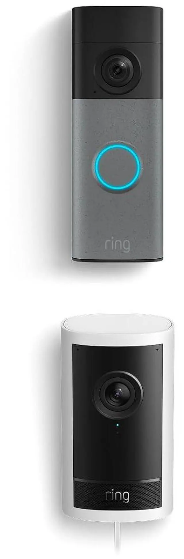 Main image of Ring Battery Doorbell (newest model), Speckled Gray with Outdoor Cam Pro, Plug-In White