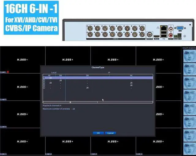 Alt view image 3 of 7 - 16 Channel Penta-Brid 8MP DVR, Support 16CH CVI/TVI/AHD/Analog up to 8MP, 16CH Additional IP up 8MP, 2 SATA HDD Slot, HDMI/VGA Output Digital Video Recorder 2000GB HDD Installed