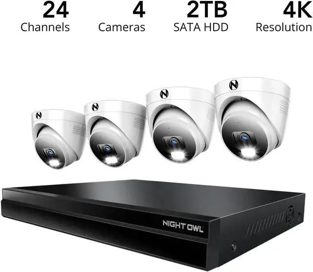 Alt view image 2 of 7 - Night Owl 4K (8MP) Wired & Wi-Fi NVR Security System with 2TB Storage, 8 PoE Channels, 16 Wi-Fi Channels, 4 Wired Dome Cameras, Supports Up to 24 Devices
