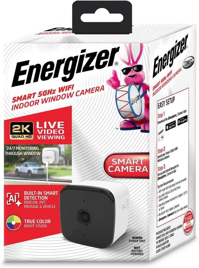 Alt view image 5 of 5 - Energizer Smart Wi-Fi Indoor Security Camera, 1080P Full HD with Motion Alerts, Two-Way Communication, App Access, Cloud or SD Storage, Foldable Design for Privacy, (White, 2K Window Camera)