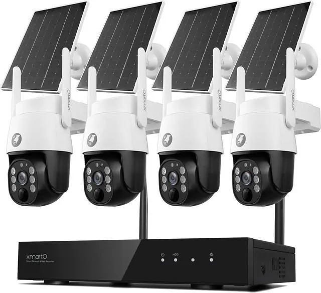 Main image of xmartO 10CH 4MP QHD Solar Battery PTZ Wireless Security Camera System, 4*PTZ Solar Outdoor/Indoor WiFi Cameras, 5G Dual Band, 10CH 4K Long Range WiFi 6 Surveillance DVR NVR Kit