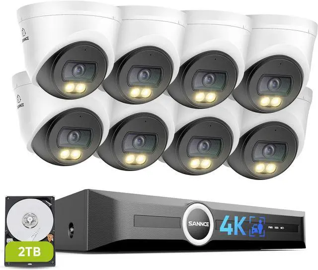 Main image of SANNCE 4K PoE Security Camera System - NVR with 8PCS Dome Cameras(2TB HDD)