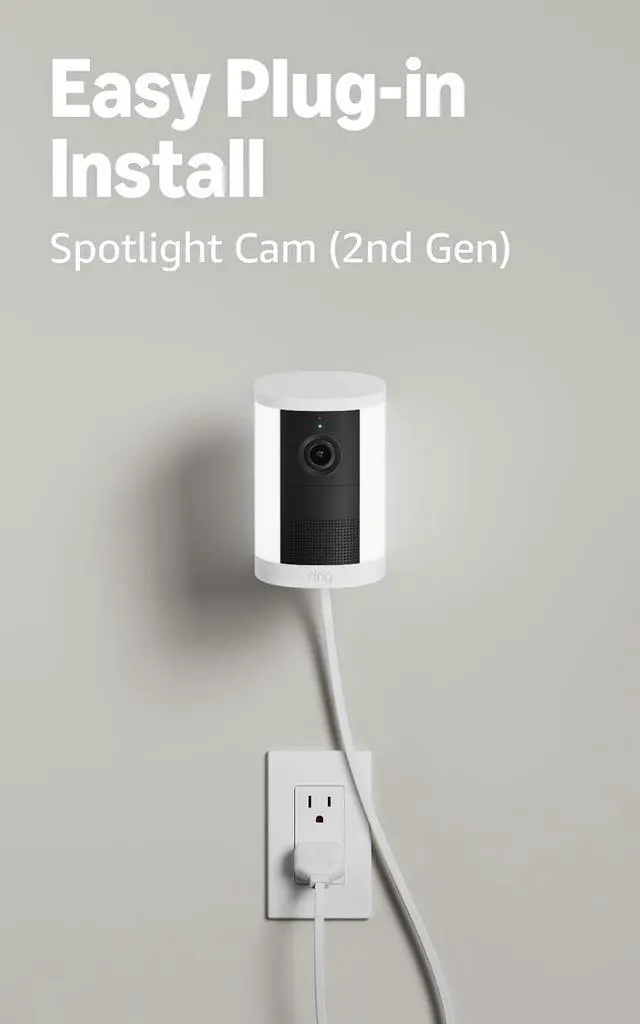 Alt view image 6 of 6 - Ring Floodlight Cam, Wired (newest model), White with Spotlight Cam, Plug-In (newest model), White