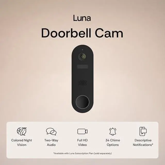 Alt view image 2 of 6 - Luna 2K Indoor Cameras for Home Security, and Doorbell Camera, AI Human/Package Detection, Instant Alerts, Night Vision, 2-Way Audio, Battery/Wired Powered, Cloud Storage, 2.4GHz Wi-Fi Smart