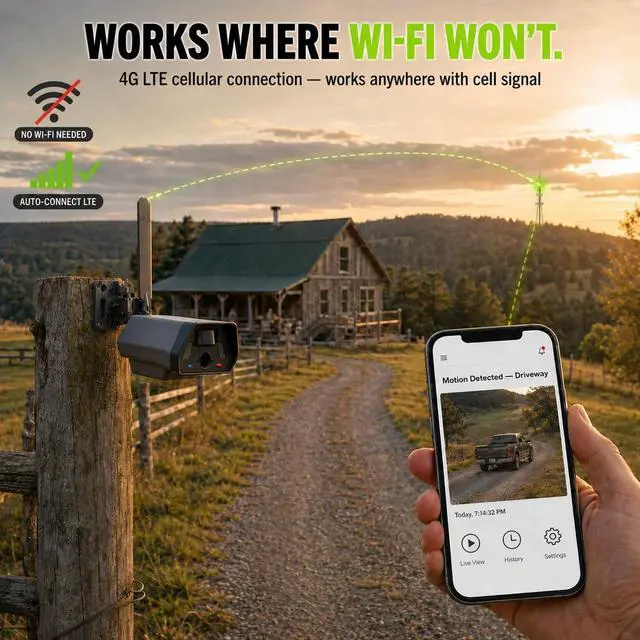 Alt view image 3 of 7 - TACTACAM Defend Cellular Security Camera 4-Pack Bundle 4 Lexar 32GB SD Cards Included 4G LTE, No WiFi Needed Wireless Outdoor Camera for Remote Property, Cabin, Ranch, Job Site