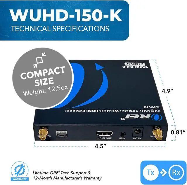 Alt view image 5 of 7 - OREI Wireless HDMI Extender Transmitter & Receiver Dongle UtraHD 5.1-5.2 Ghz Up to 4K @ 60Hz - Upto 150 Feet - Perfect for Streaming from Laptop, PC, Cable, Netflix, YouTube, PS4 to HDTV/Projector