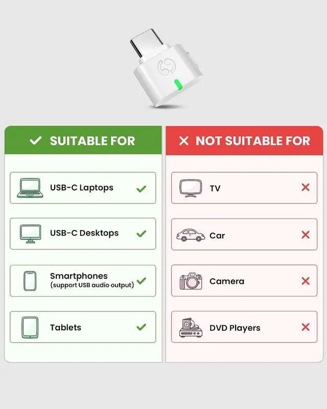 Alt view image 4 of 7 - Avantalk C82 LEA - LE Audio USB-C Bluetooth 5.4 Adapter Dongle, Low-Latency, Wireless Sound for LE Audio Headphones & Hearing Aids on PCs, Laptops & Tablets