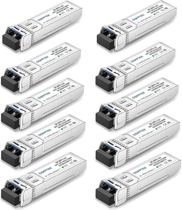 Main image of QSFPTEK 10GBASE-LH SFP Module, SFP+ 1310nm 20km Duplex LC SMF DOM Optical Networking Transceivers, Mini GBIC Compatible SFP-10G-LH, and Other Open Switch, 10pcs
