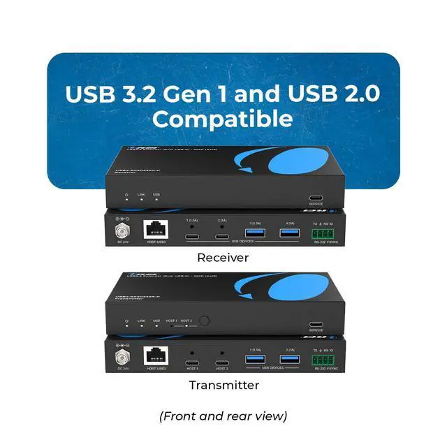 Alt view image 2 of 7 - OREI USB 3.2 Over Cat6 330ft Two-Way PoC RS-232 2X USB-C/ 2X USB-A Over LAN