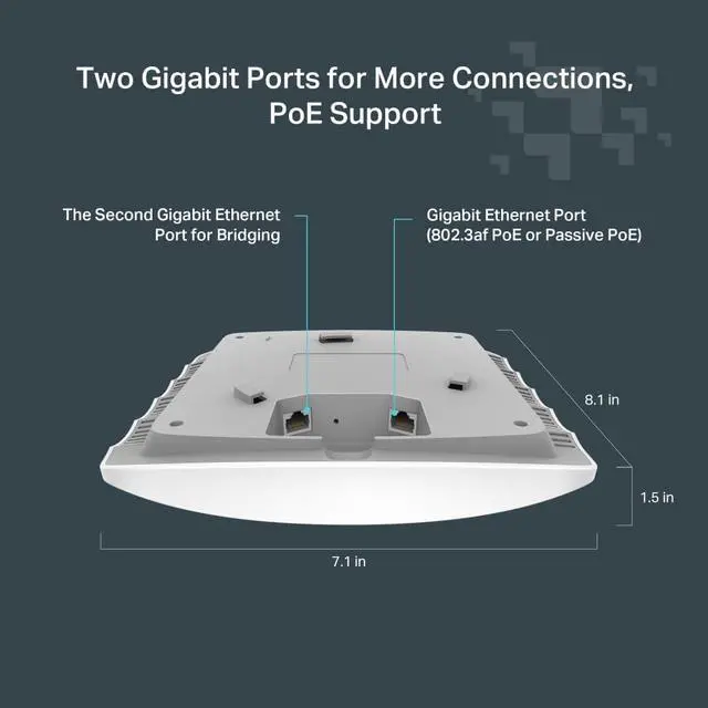 Alt view image 7 of 7 - TP-Link Festa F52, AC1350Mbps, 1 Gigabit Port, Festa Mesh, Continuous Circulation, MU-MIMO, Free Cloud Management, Supports PoE and Passive PoE, Dual-Band Wi-Fi 5 Ceiling Type Access Point