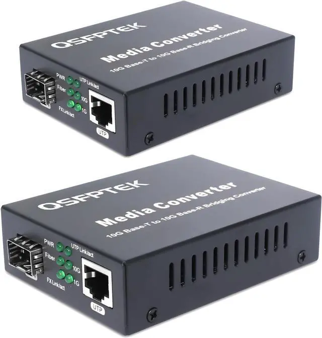 Main image of 2 Pack 10G Fiber Ethernet Media Converter, 10GbE SFP+ Copper UTP Ethernet Media Converter, 1x100M/1G/2.5G/5G/10GBase-T RT45 to 1x 10GBase-X SFP+ Slot 10Gigabit