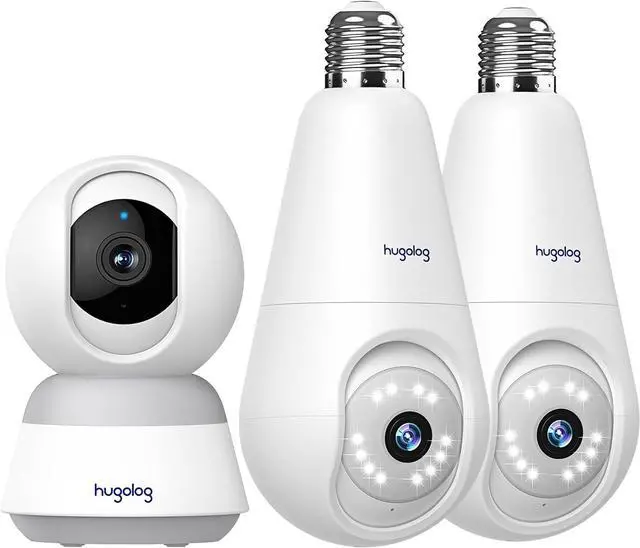 Main image of Hugolog 3K Indoor Camera+2K Light Bulb Security Cameras Wireless Outdoor - 2.4GHz Cameras for Home Security Indoor with AI Motion Detection,Starlight Color Night Vision, 360°Auto Tracking