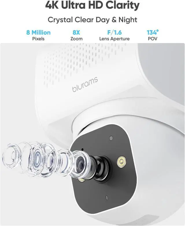 Alt view image 4 of 7 - blurams 2Pack 2K Pet Indoor Camera & 1Pack 4K Ultra HD Security Cameras Wireless Outdoor