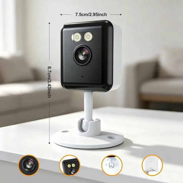 Alt view image 7 of 7 - 4pcs 1296P Ultra HD Home Mini Security Camera Indoor Wireless,AI Motion Tracking,2.4G WiFi, Wide 120°,Night Vision,Two-Way Audio,Siren Alarm,Remote Home and Pet Monitor Via App.