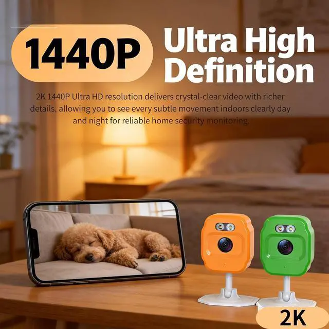 Alt view image 3 of 7 - 6Pack Compact 4MP 2K HD WiFi Indoor Smart Security Cameras,Full HD Surveillance Camera with Full-Color Night Vision,AI Motion Detection,Two-Way Audio & Real-Time Alerts,APP Remote Monitor
