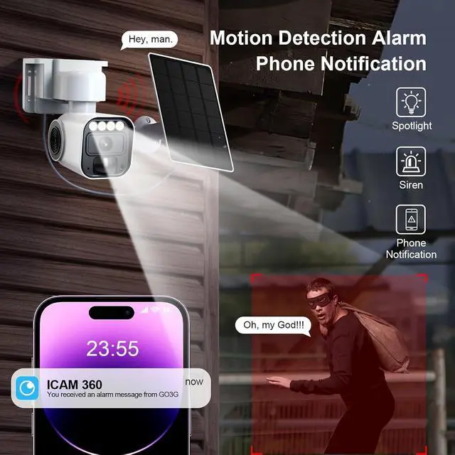 Alt view image 4 of 7 - 4MP Outdoor Solar Security Camera, Dual PTZ Panoramic Monitoring, Color Night Vision, 4G Network, PIR Infrared Motion Detection, Two-Way Audio, Cloud Storage, Built-in SIM Card