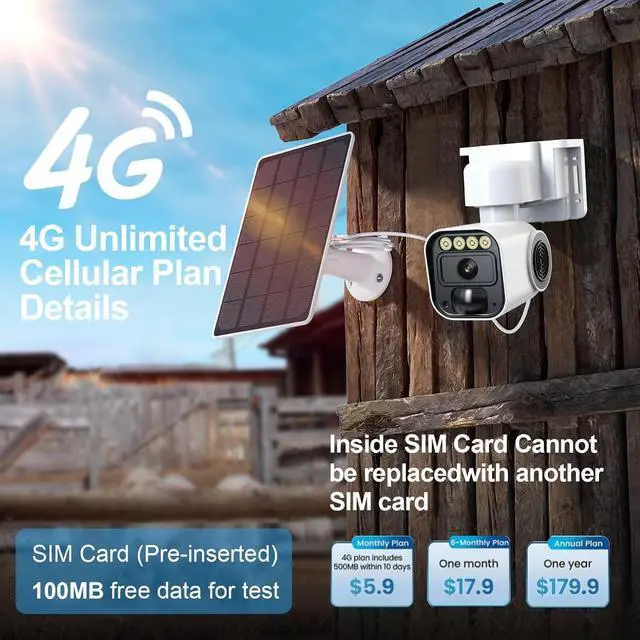 Alt view image 7 of 7 - 4MP Outdoor Solar Security Camera, Dual PTZ Panoramic Monitoring, Color Night Vision, 4G Network, PIR Infrared Motion Detection, Two-Way Audio, Cloud Storage, Built-in SIM Card