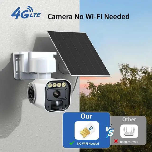 Alt view image 3 of 7 - 4MP Outdoor Solar Security Camera, Dual PTZ Panoramic Monitoring, Color Night Vision, 4G Network, PIR Infrared Motion Detection, Two-Way Audio, Cloud Storage, Built-in SIM Card