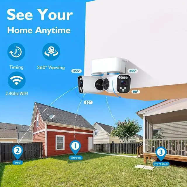 Alt view image 7 of 7 - Security Cameras Wireless Outdoor Dual-Camera 360° Panoramic, 2.4G WiFi Dual-Lens Monitoring, Infrared Motion Detection, Two-Way Audio, SD & Cloud Storage for 24/7 HD Surveillance