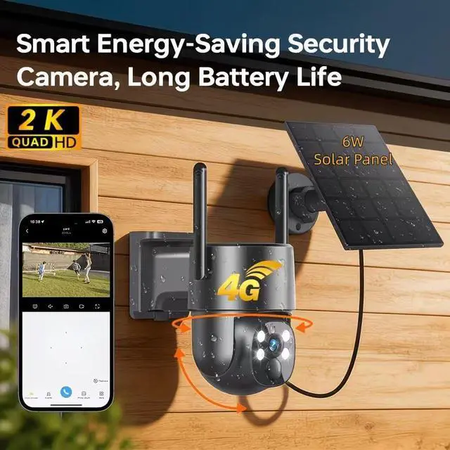 Alt view image 3 of 7 - 4G LTE Solar Security Camera Wireless Outdoor,2k 360° PTZ Panoramic with AI Human Detection Auto Tracking,Color Night Vision,Two-Way Audio,Waterproof,8500mAh Battery Built,TF/Cloud Storage