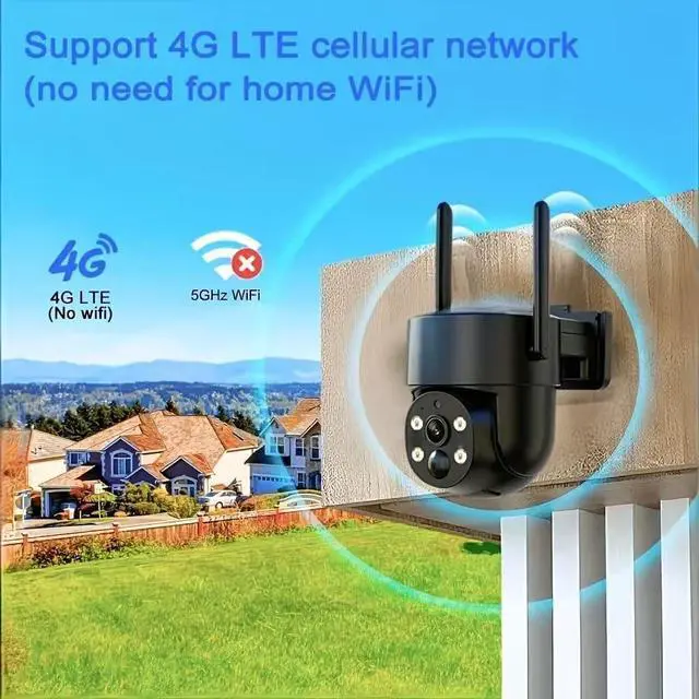 Alt view image 5 of 7 - 4G LTE Solar Security Camera Wireless Outdoor,2k 360° PTZ Panoramic with AI Human Detection Auto Tracking,Color Night Vision,Two-Way Audio,Waterproof,8500mAh Battery Built-in SIM Card.