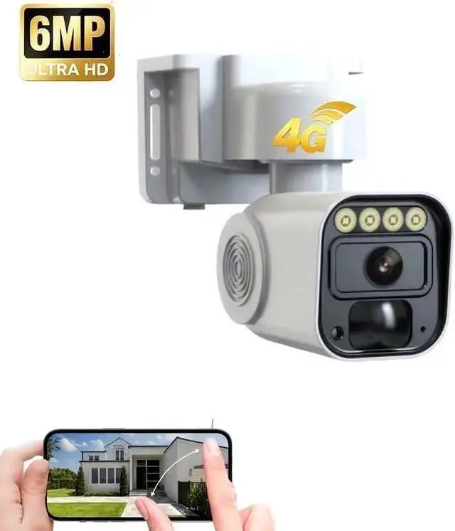 Alt view image 5 of 6 - 6MP Solar Security Camera Outdoor,AI Human Detection, 360° PTZ,Color Night Vision,4G Network,Built-in SIM Card,2-Way Audio,IP65 Waterproof,5200mAh Battery Powered,No WiFi Wireless
