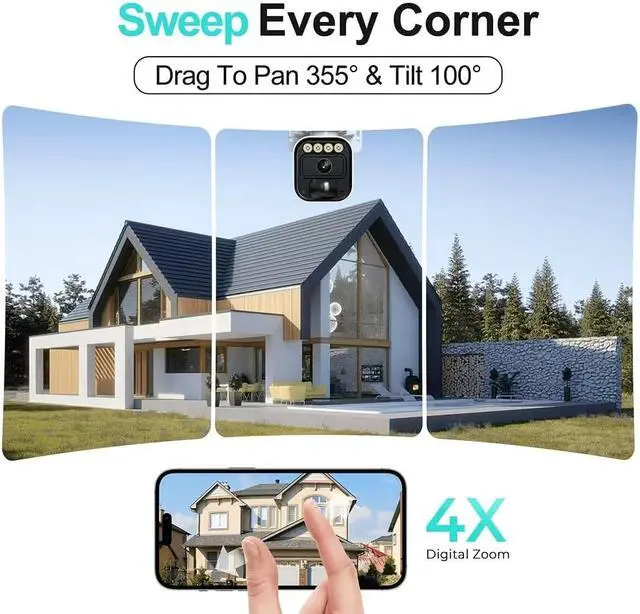 Alt view image 4 of 6 - 6MP Solar Security Camera Outdoor,AI Human Detection, 360° PTZ,Color Night Vision,4G Network,Built-in SIM Card,2-Way Audio,IP65 Waterproof,5200mAh Battery Powered,No WiFi Wireless